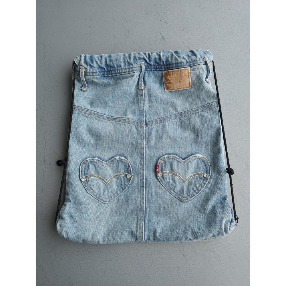 Vintage 2000s Y2K Levi's Denim Drawstring Bag Heart Pockets